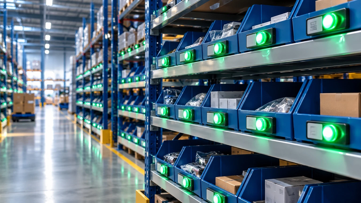 Bacs de stockage munis de voyants lumineux pour guider l’opérateur à l’emplacement