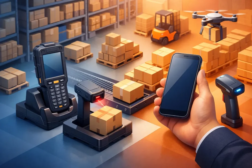 Terminaux durcis ou smartphones en entrepôt